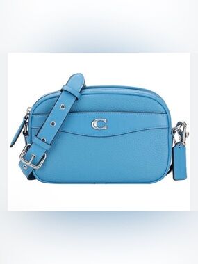 Coach Pool Blue Pebbled Leather Crossbody Camera Bag